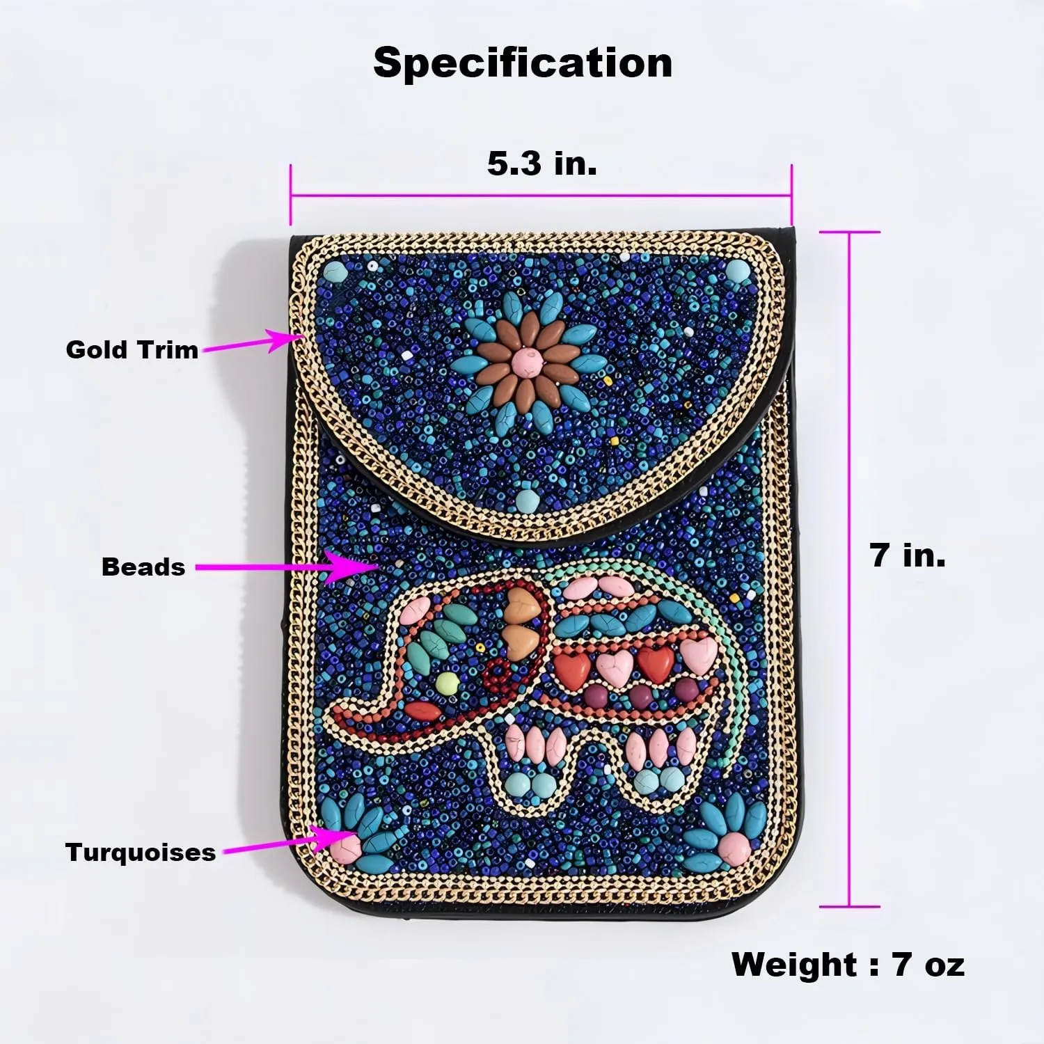 Women's Mobile Phone Bag, Cellphone Pouch, Retro Beads Shoulder Bag, Handcrafted Embellished Clutch Purse, Beaded Design
