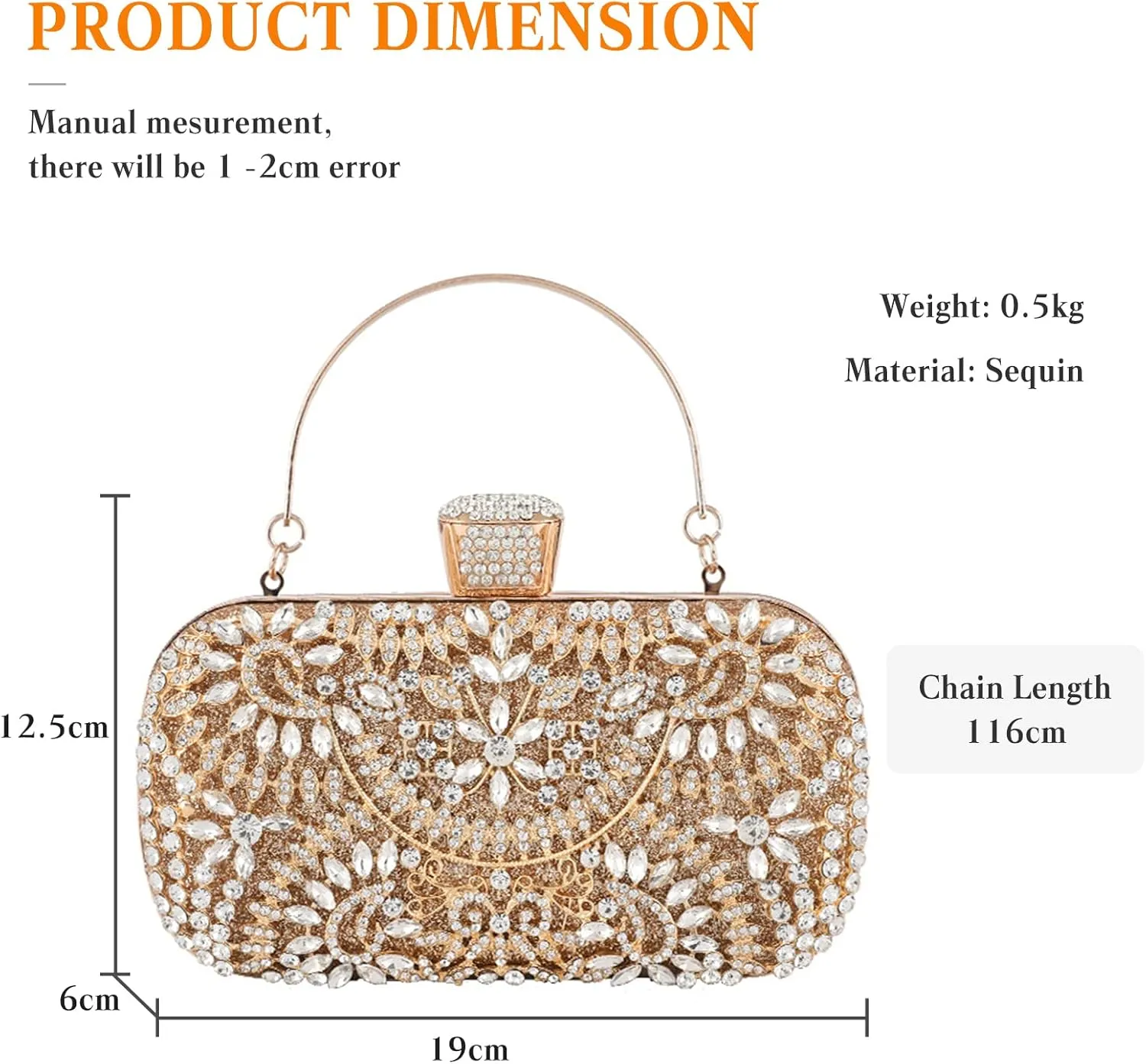 Womens Rhinestone Evening Bag Sparkly Sequin Glitter Handbag Crystal Clutch Bag Bridal Wedding Purse Banquet Bag
