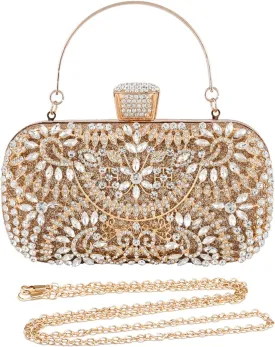 Womens Rhinestone Evening Bag Sparkly Sequin Glitter Handbag Crystal Clutch Bag Bridal Wedding Purse Banquet Bag