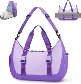 WOOMADA Gym Bag for Women with Yoga Mat Holder, Yoga Duffle Bag with Shoe Compartment, Multi-Purpose Travel, Workout, Dance, Sports Bag(Purple)
