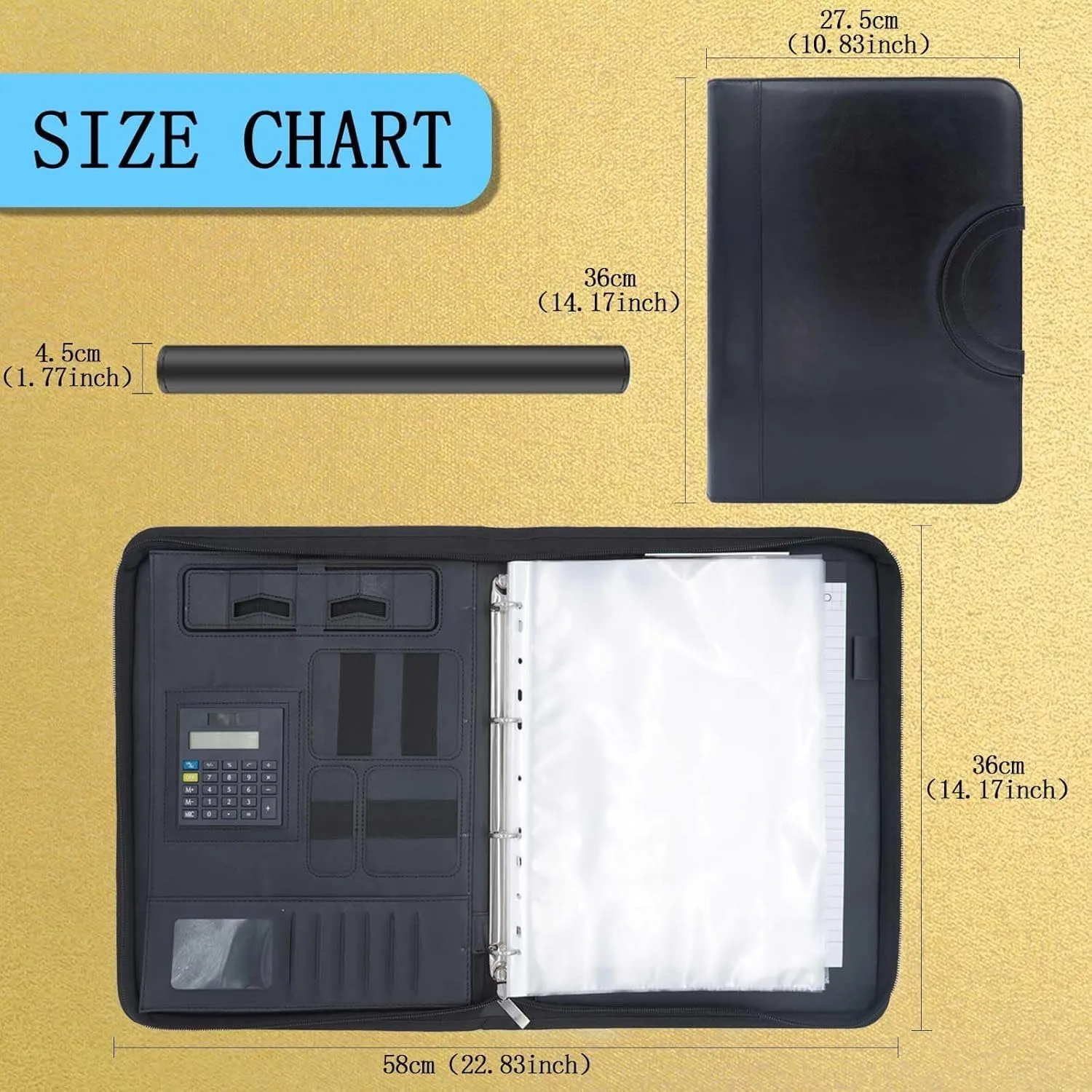 Zippered Padfolio with Calculator, Leather Business Portfolio Organizer with Handle, Portfolio Folder Phone Holder 10.1 Inch Table Sleeve, Interview Resume File Document Binder for Men Women